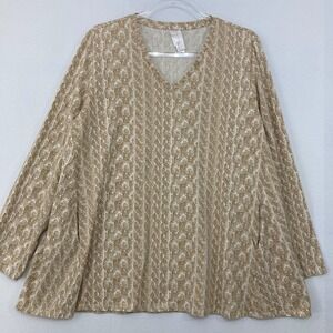 Wynne Layers size XL Brown Tan V Abstract Print V neck Relaxed Stretch Blouse